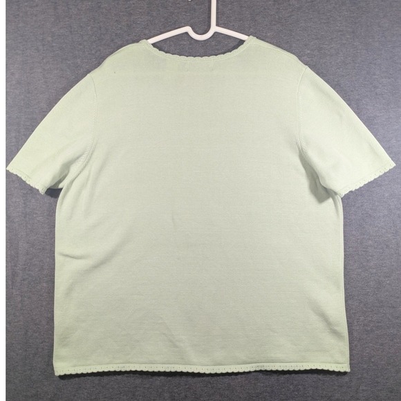 Alfred Dunner Mint Green Embroidered Floral Sweater Short Sleeve Shirt Size 1X - Picture 2 of 6